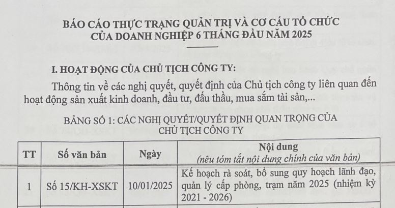 Báo cáo thực trạng quản trị và cơ cấu tổ chức 6 tháng đầu năm 2025