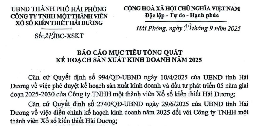 Báo cáo mục tiêu tổng quát và kế hoạch sản xuất kinh doanh năm 2025